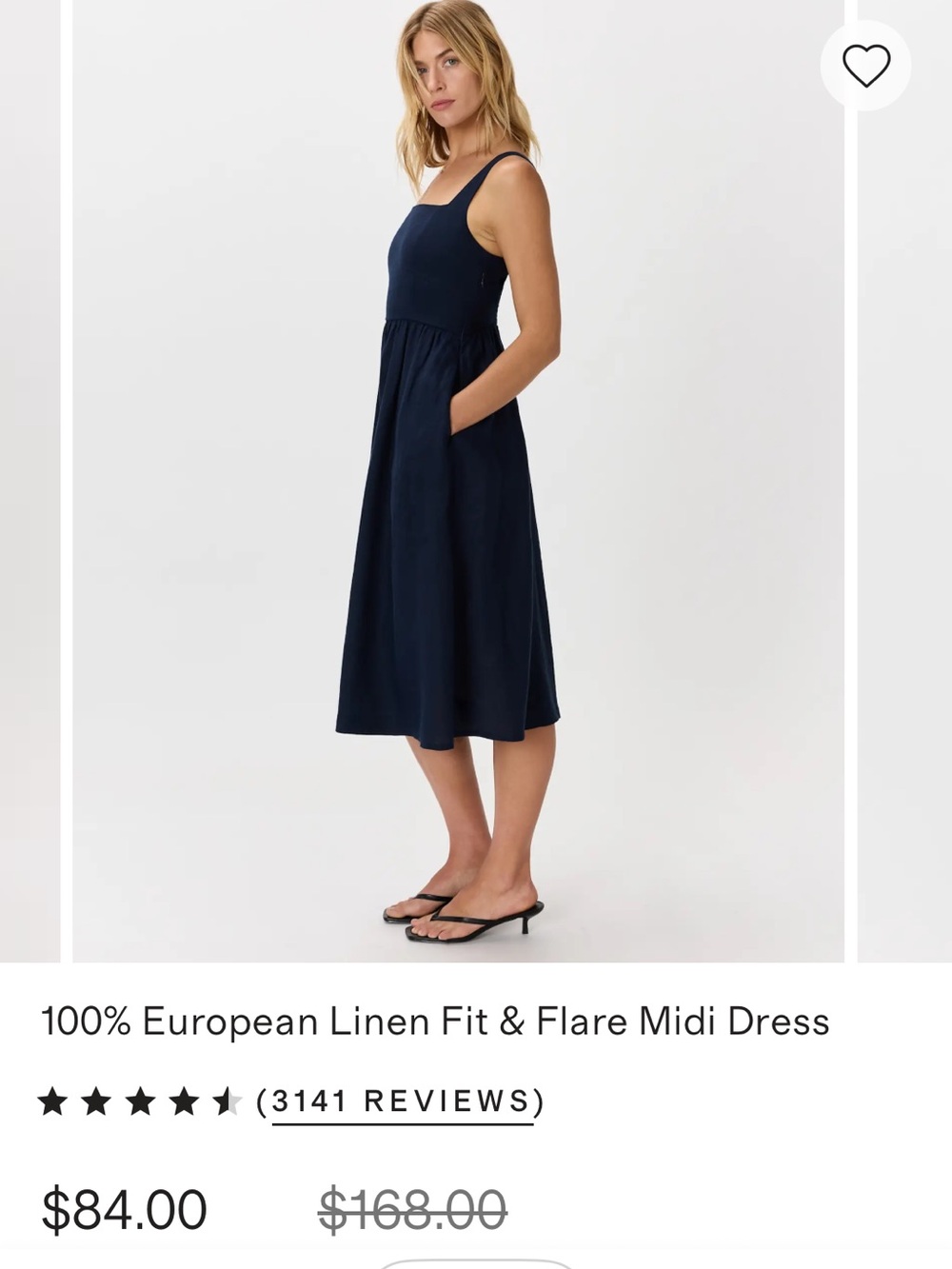 Quince dress Linen fit and Flare Navy Sleeveless Midi Dress large EUC - Picture 2 of 15